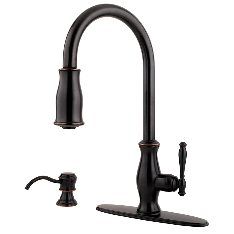 Robinet de cuisine à poignée simple avec distributeur de savon Hanover, Bronze toscan