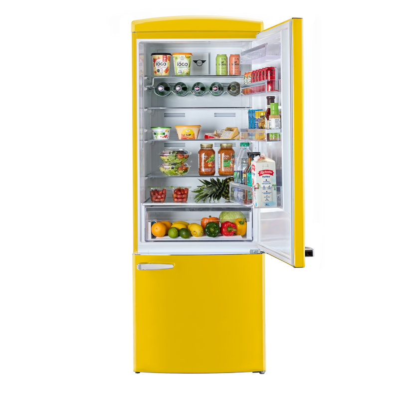 Classic Retro 28" 16.7 Cu. Ft. Frost Free Bottom Freezer Fridge In Summer, Energy Star, Yellow