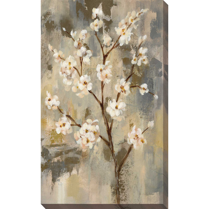 «Neutral Branches II», reproduction de peinture acrylique sur toile, H 43,5 po x l 27,5 po x P 2 po, Cadre flottant argent