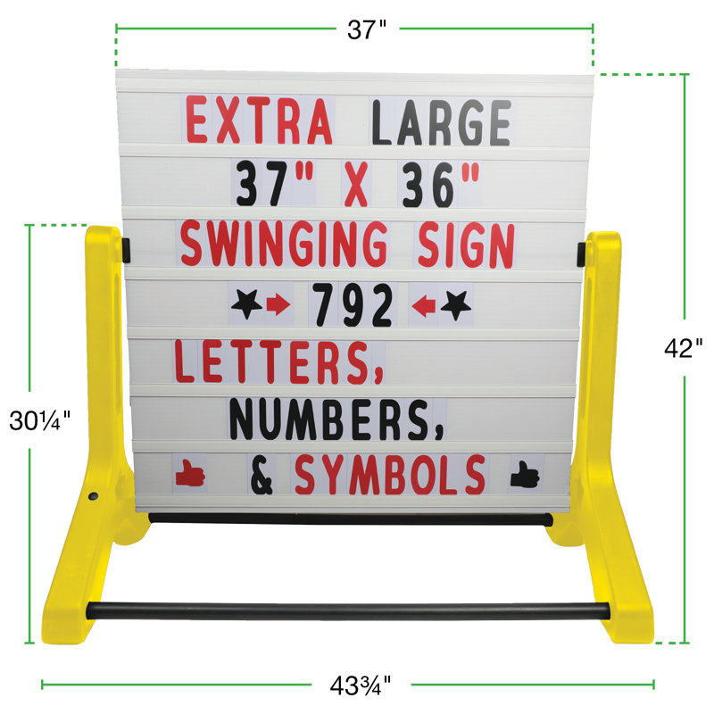 Panneau publicitaire pivotant pour trottoir avec 792 lettres, panneau extérieur double face de 91 x 94 cm, alternative au panneau chevalet, pieds jaunes