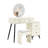 Fluted Makeup Vanity Desk With Round LED Mirror, Glass Top, 4 Drawers, Adjustable Shelves, Modern Dressing Table Set With Stool And Movable Side Table
