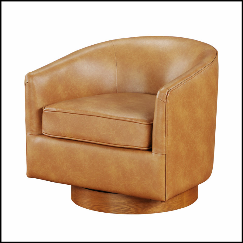 Fauteuil pivotant demi-tonneau en similicuir Maisy, Brun