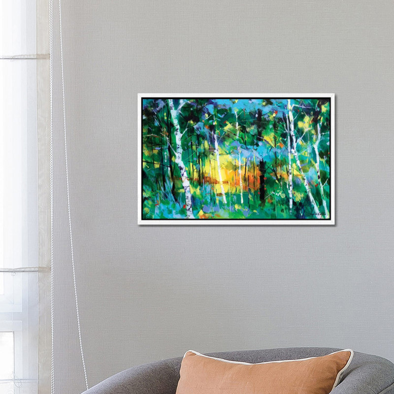 Birch Near Edge End by Doug Eaton - Painting on Canvas, 66.04 cm H x 45.72 cm W, White Framed