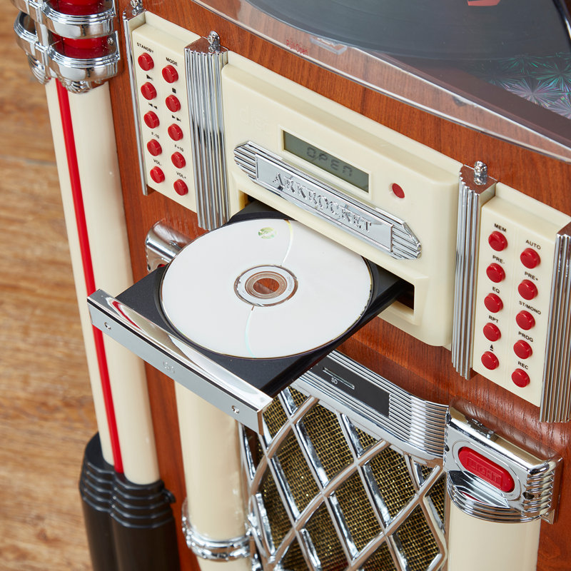 Arkrocket Taurus II Jukebox Vinyl Record Player Bluetooth Retro Turntable, Brown