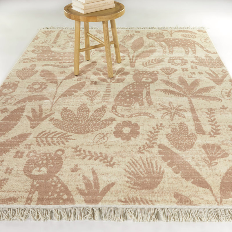 Tapis rose recyclé Leopard Jungle Adventure, Rectangle 5 pi 3 po x 7 pi