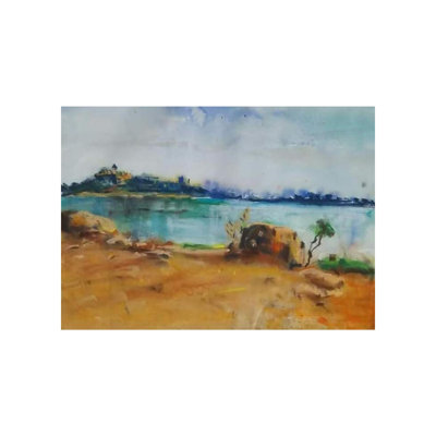 Banc de la rivière - Paysage | Pastels doux sur papier | Par Mukal