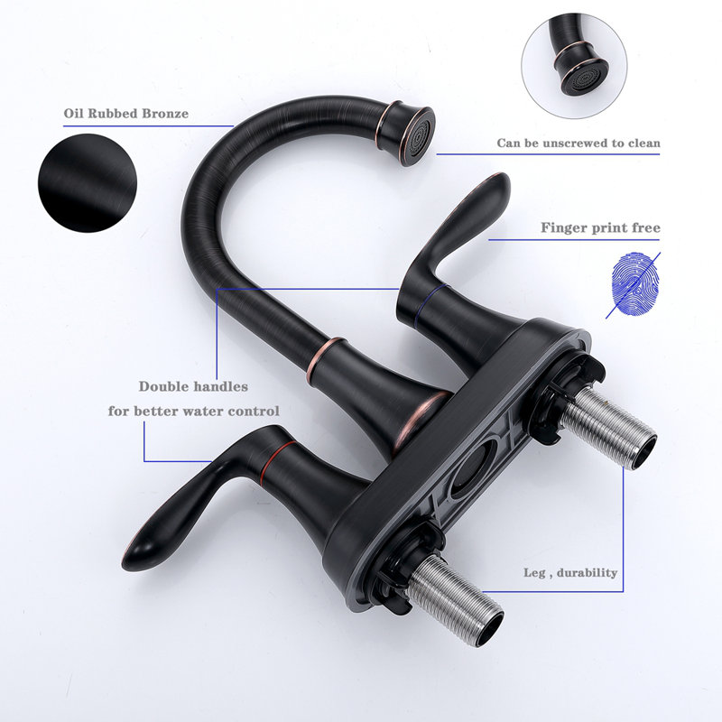 Robinet pour salle de bain à 2 poignées en bronze huilé à 2 poignées avec bonde escamotable et tuyaux d'alimentation, durable et élégant pour les salles de bain modernes
