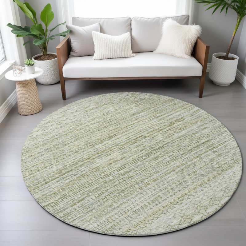 Machine Washable Indoor/Outdoor Kirksville ACN2150 Striped Rug, Round 8'
