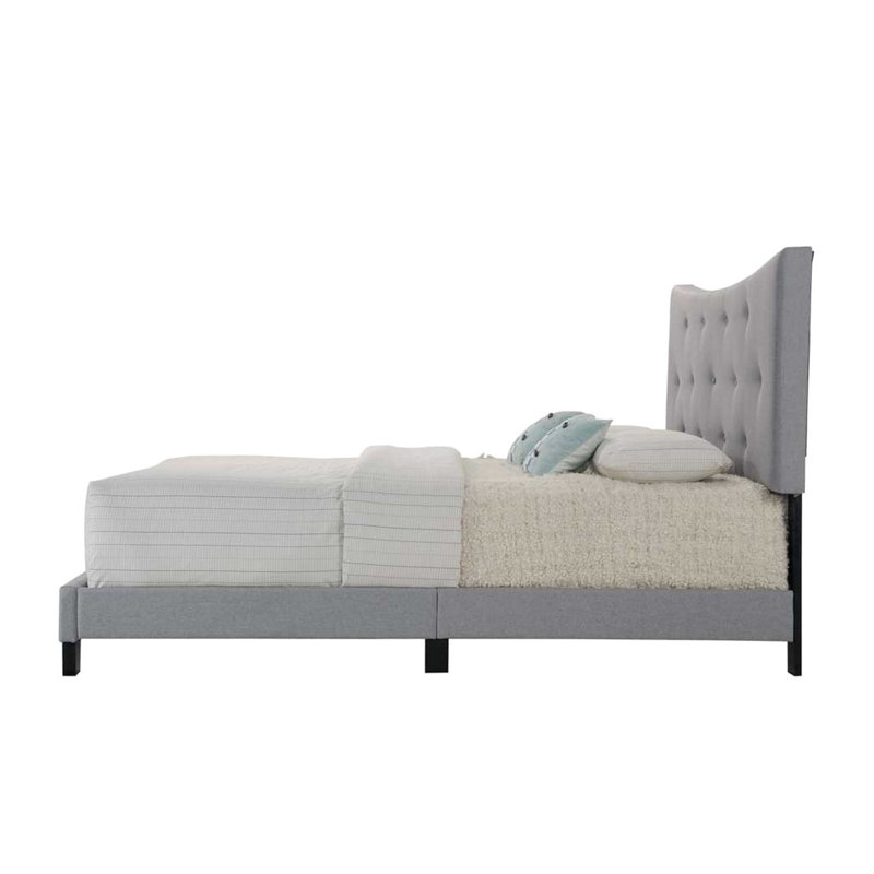 Grand lit gris en tissu - avec design contemporain et rembourrage de tête de lit durable