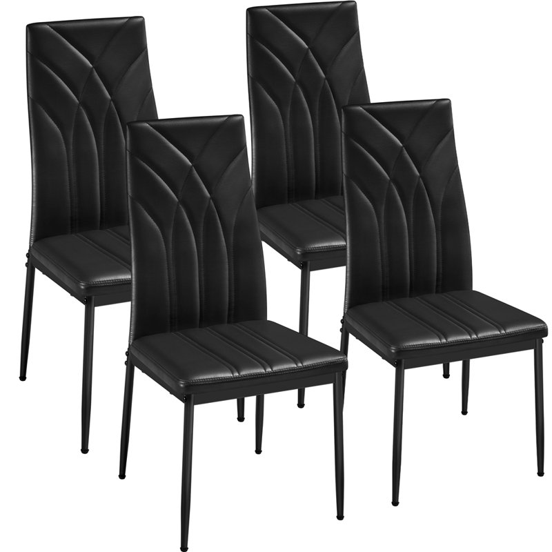 color Faux Leather Modern High-backed Dining Chairs with Metal Legs, Black