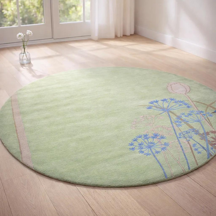 Dooling Authentic Hand-Tufted Handmade Grass Green & Periwinkle Whimsical Botanical Wildflower Wool Area Rug
