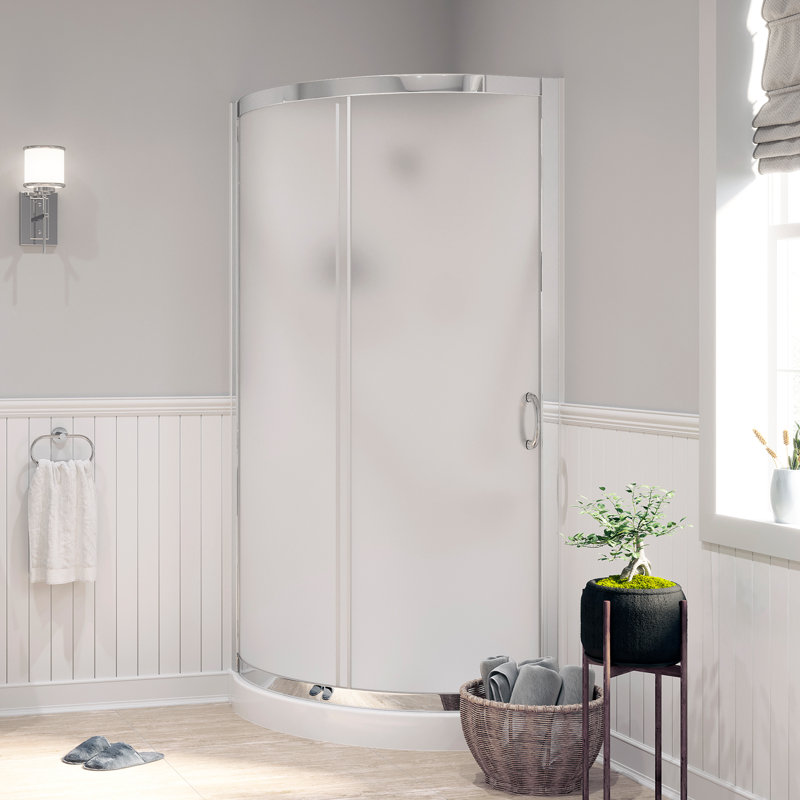 OVE Decors Breeze Framed Round Shower Kit w/ Frosted Glass, Base, Wall in Chrome Finish, 76" H x 31" W x 31 D