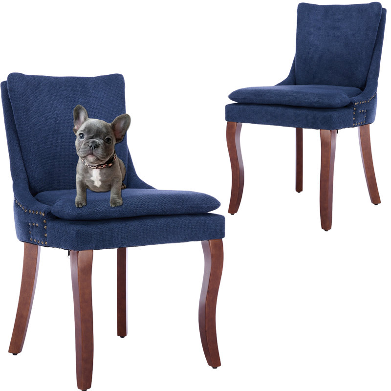 Chenille Double-Layer Cushioned Dining Chairs Side Chairs (Set of 2), Grey, 2