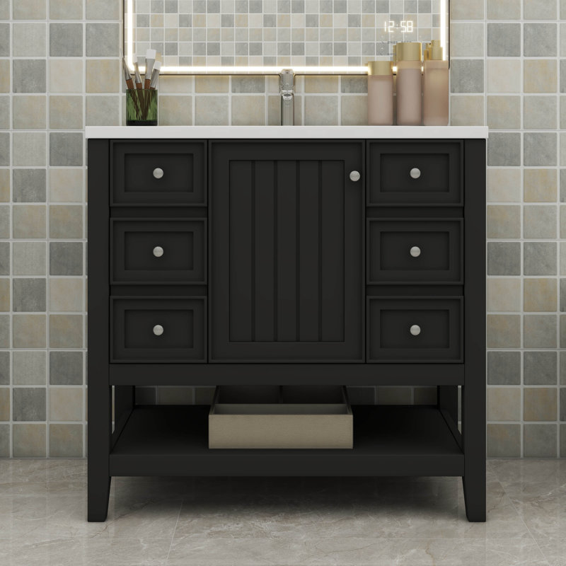 Base de meuble-lavabo de 36 pouces avec armoire et tiroirs, Noir