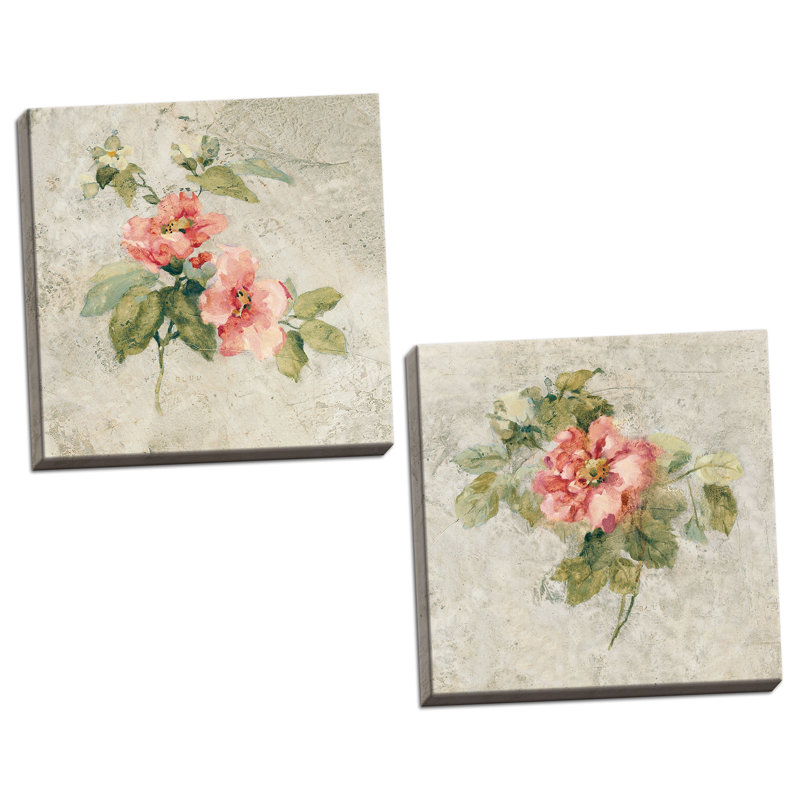 «Provence Rose I & II Red and Neutral», ensemble de 2 reproductions de peintures à l'acrylique, H 12 po x l 12 po x P 0,75 po