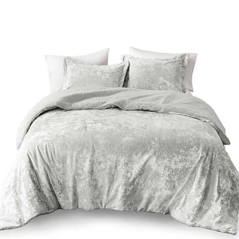 Grey Crushed Velvet Comforter For Twin/Twin Xl With Padding Bedding In