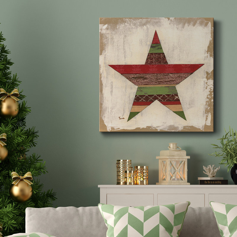Étoile de Noël - Toile tendue avec châssis de qualité supérieure - prête à être accrochée, H 16 po x l 16 po x P 1 po