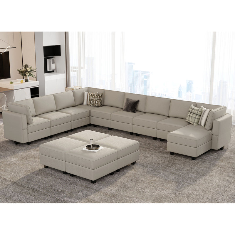 Wylodene U-Shaped Velvet Reversible Modular Sectional, Gray Velvet