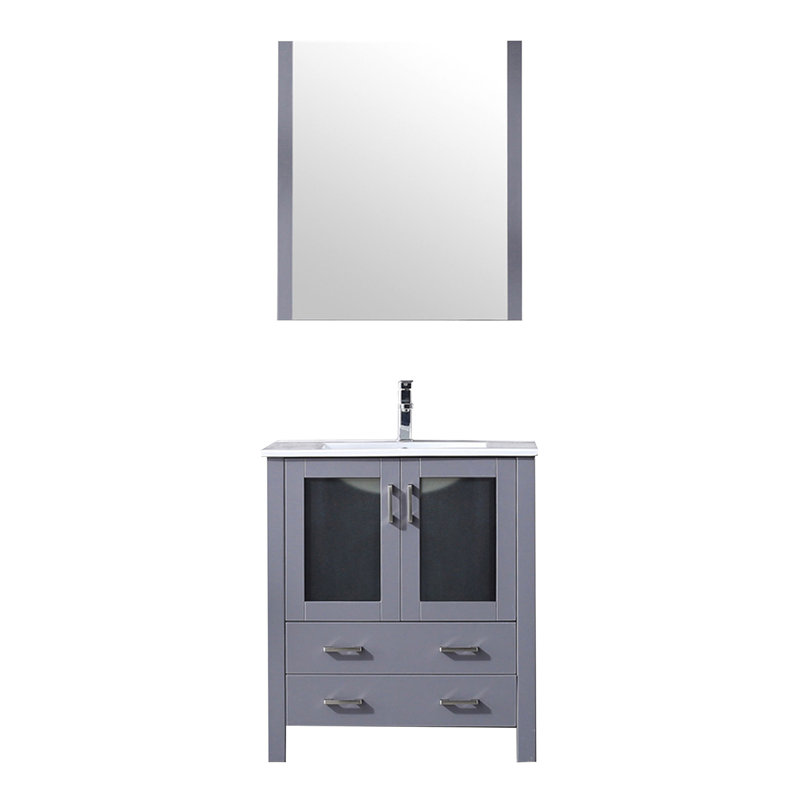 Gris foncé foncé 30 po Meuble-lavabo avec comptoir en acier inoxydable 18,25 po, surface en céramique blanche, comptoir à un trou et comptoir de salle de bain 28 miroirs