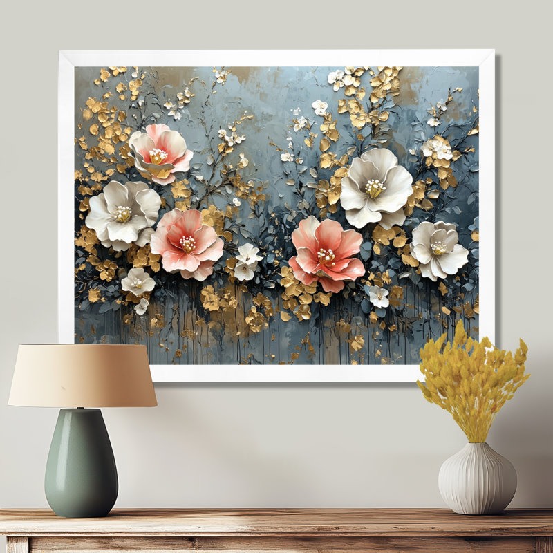 Winter Dance Of Poppies Music - coquelicots, art mural, H 30 po x l 40 po, Cadre simple, Blanc