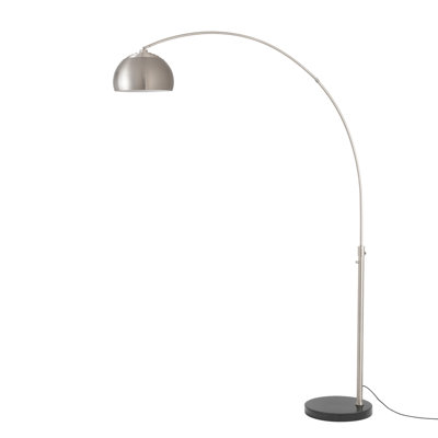 Half Dome 92" Arc Lamp - Satin Nickel, Black Marble Base, Satin Nickel Half-Dome, Dimmable, Bulb Included