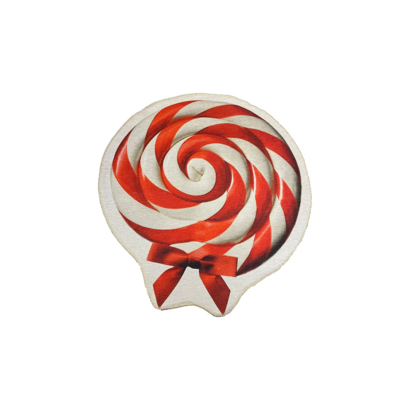 White Red Candy Patterned Decorative Washable Round Carpet, Novelty 2'8" x 2'8"