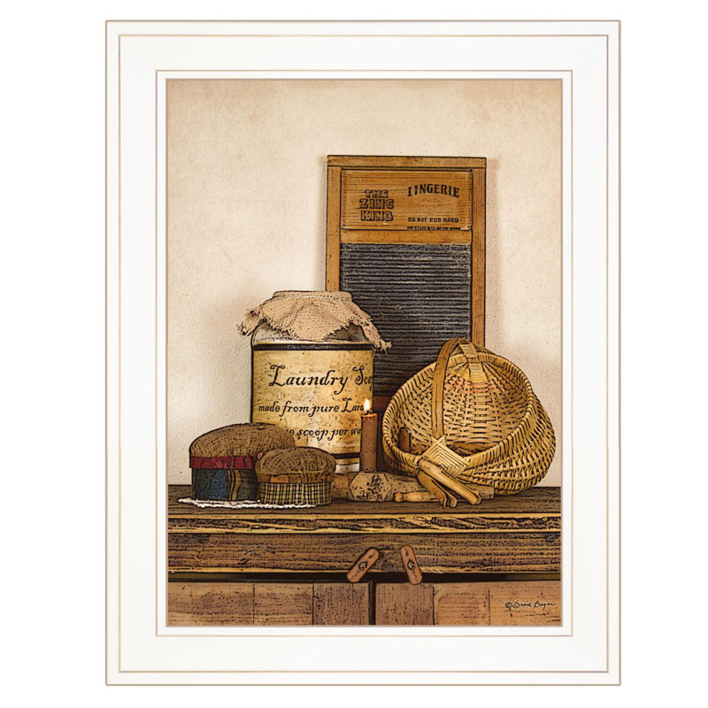 "Laundry Soap" par Artisan Susie Boyer, prêt à accrocher, reproduction encadrée, H 19 po x l 15 po x P 1 po, Blanc