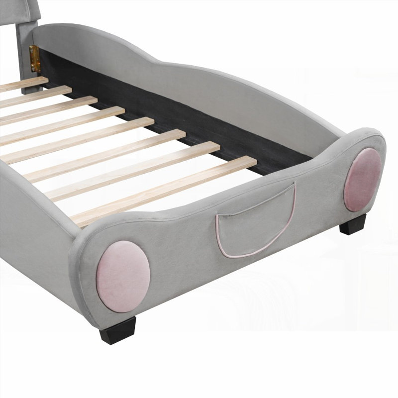 Lit plateforme simple en velours sans sommier, gris - Mobilier de chambre à coucher robuste et élégant
