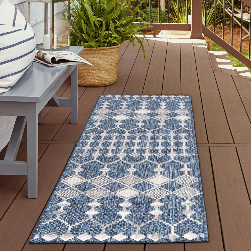 Outdoor Preen Area Rug Denim Color, Runner 2' x 6'