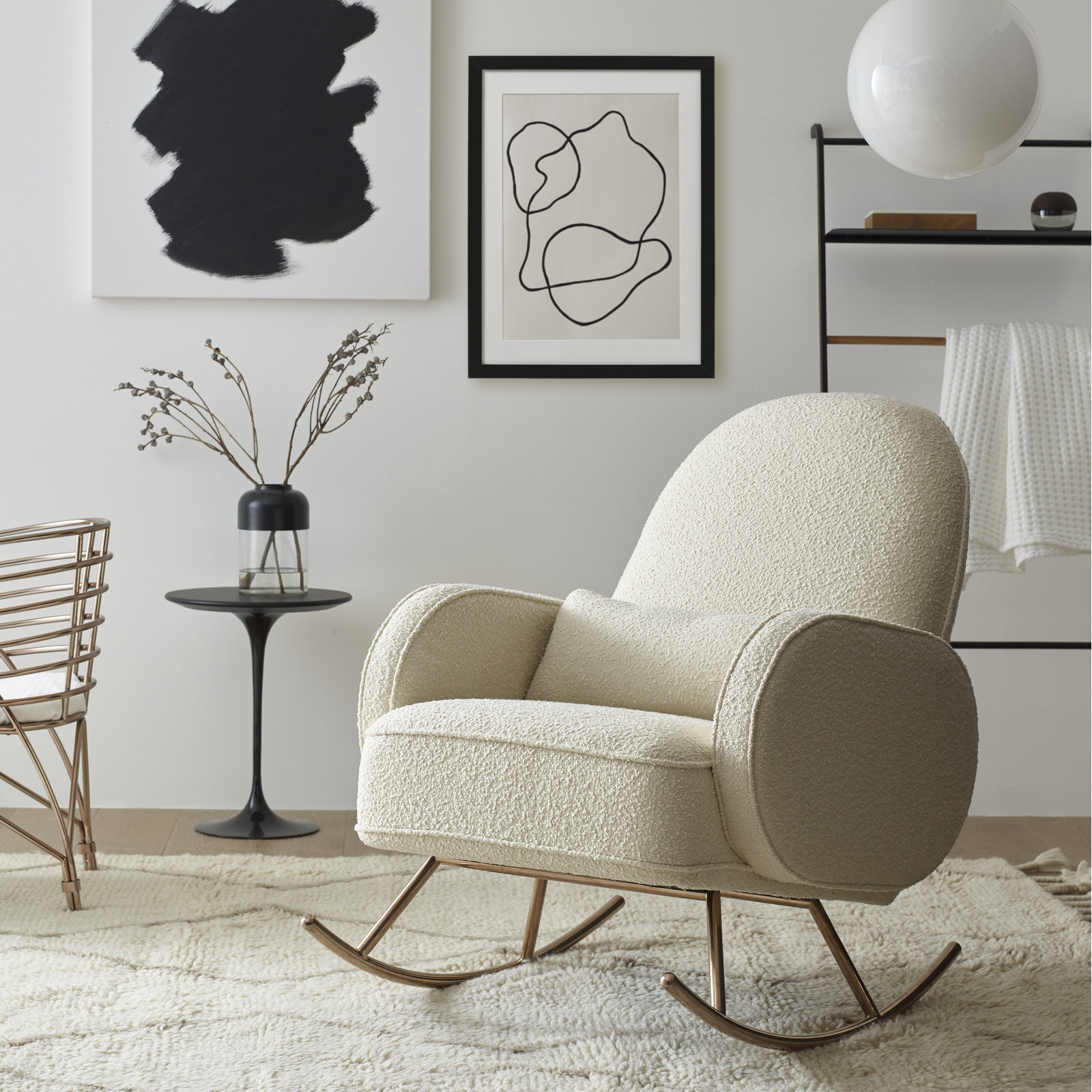 Compass Rocking Chair, Ivory Boucle