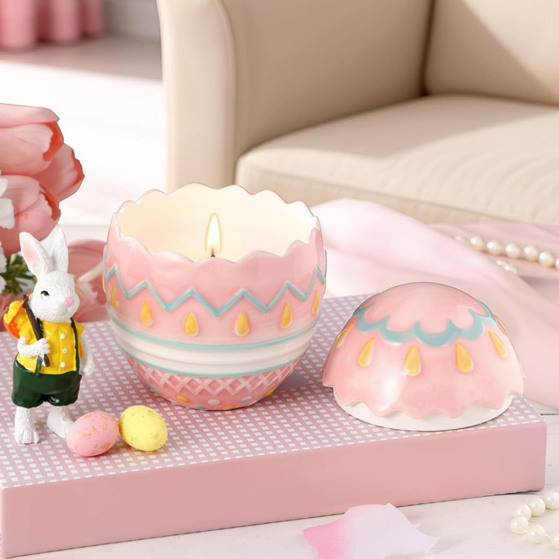 Bougie de Pâques œufs pour les décorations de table de printemps Bougie de Pâques Œuf de bougie parfumée Mignonne décoration de maison Cadeaux pour les femmes (œuf rose)