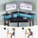 Loferski Corner Desk with Power Outlets & LED Lights, Triangle Corner Desk with Monitor Stand & Keyboard Tray for Small Space