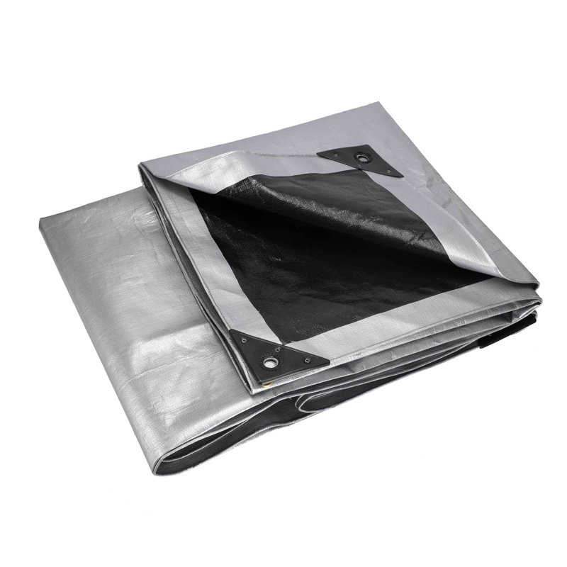 Bâche en poly très résistante de 12 pi x 16 pi, 16 mil, 8 oz, Argent / noir, 12 pi x 16 pi