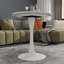 Table basse de 27,6 po de style Mid-Century moderne, pouvant accueillir de 2 à 4 personnes, dotée d'un plateau rond en marbre veiné de blanc, parfaite pour divers décors.-280938945