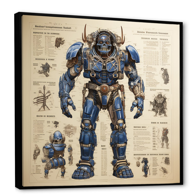 «Blue Giant Titan Blueprints I - Giants», art mural, Cadre flottant noir, H 36 po x l 36 po x P 1,5 po