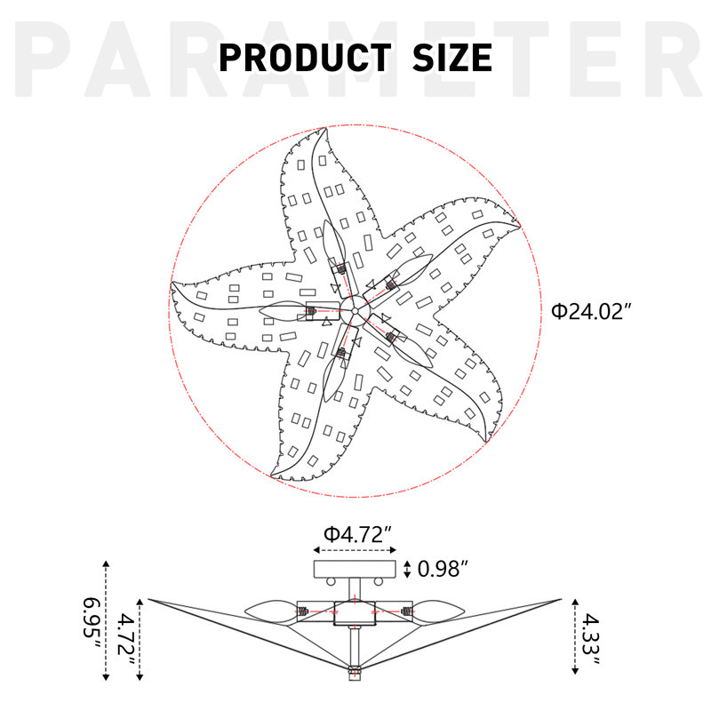 5-Light Metal Flush Mount Ceiling Light Dia 24 Inch