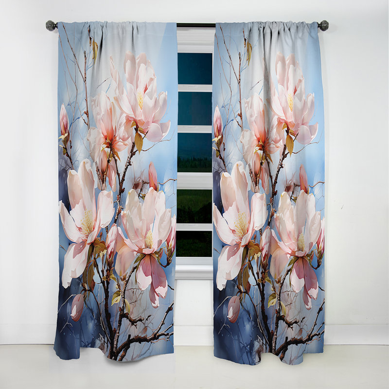 Burnside - Magnolias Floral Blackout Curtain - 1 Panels, 52" W x 95" L