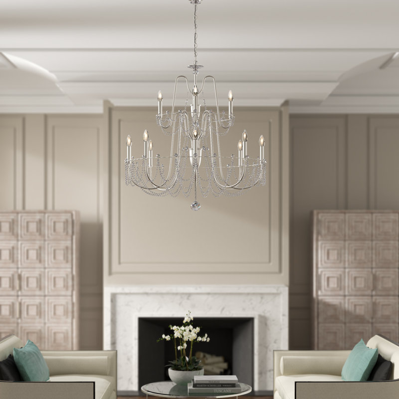 Esmery 12 - Light Chandelier, White, Clear Heritage Crystal