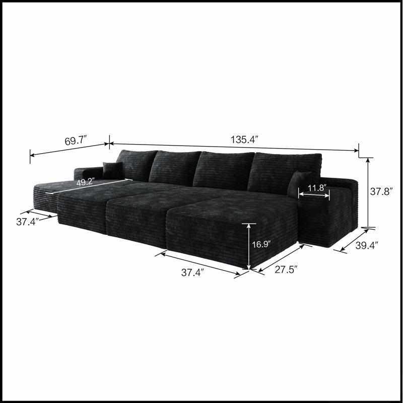 Canapé en velours côtelé de 89 pouces à 3 places avec accoudoirs carrés, confort luxueux et design élégant pour tout espace de vie