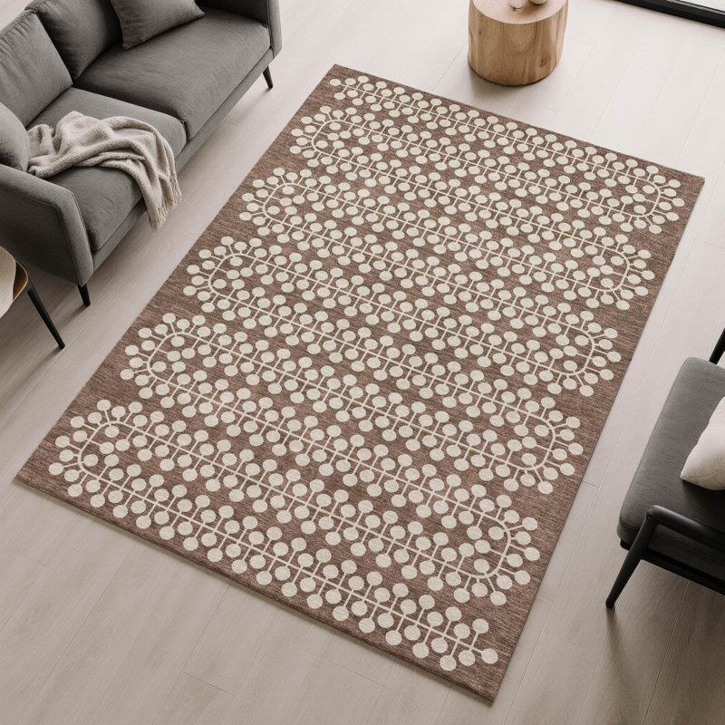Premium Machine Washable Mayfield AMF2247 Geometric Rug, 3' x 5', Brown
