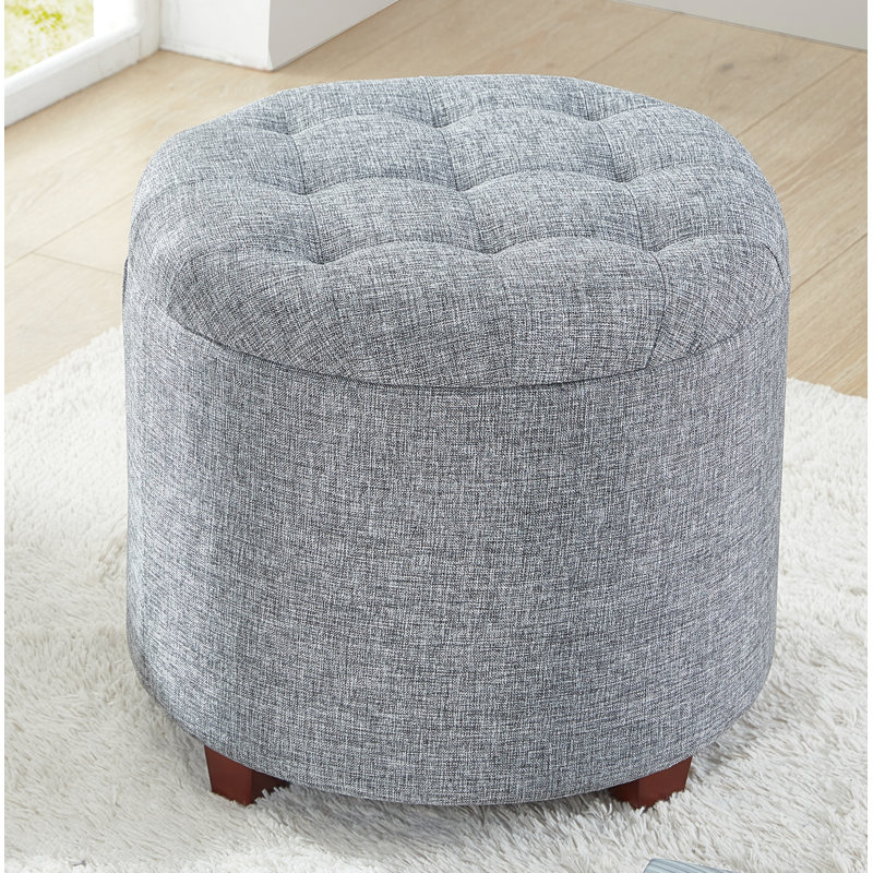 Crompton Upholstered Ottoman, Gray Linen Blend