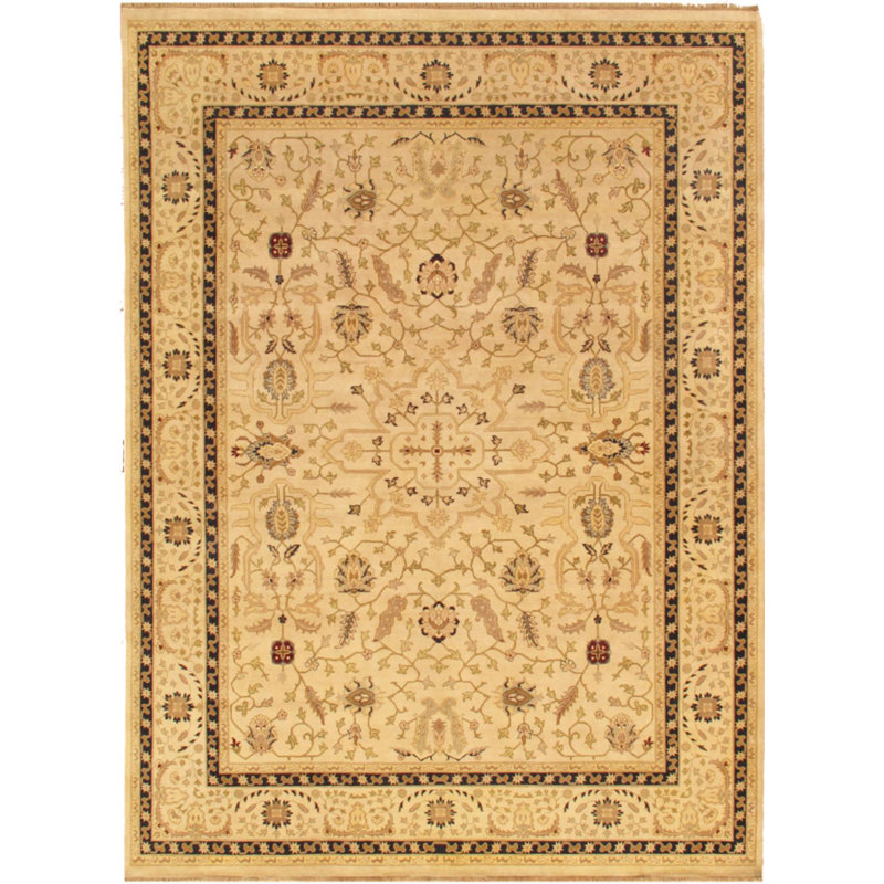 Melody Oriental Hand-Knotted Wool Gold/Black/Beige Area Rug, Rectangle 12'2" x 15'1"
