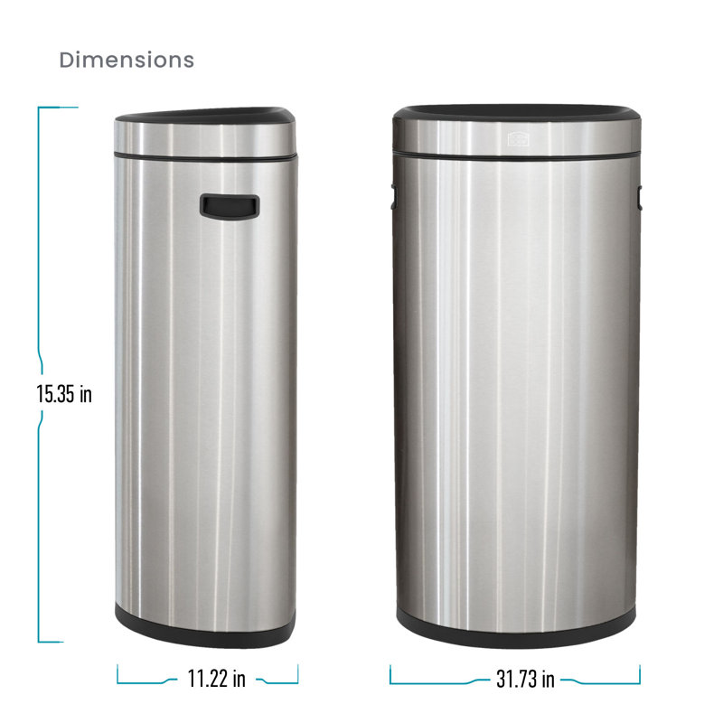 Steel Open Kitchen Trash Can, 31.73" H x 15.35" W x 11.22" D, 16 Gallons