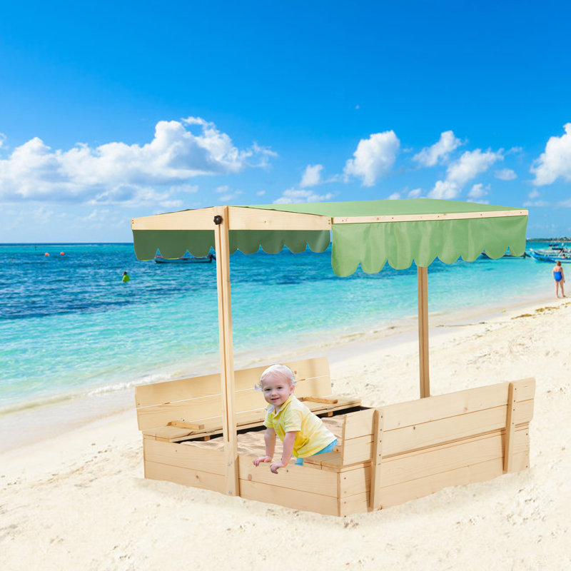 EROMMY 43.7'' x 43.3'' Solid Wood Square Sandbox with Cover