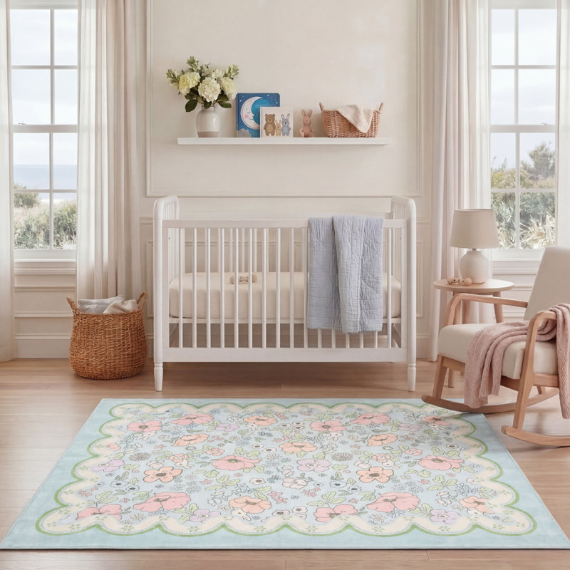Tapis lavable à la machine Finley, Bleu pâle, 5 pi x 7 pi