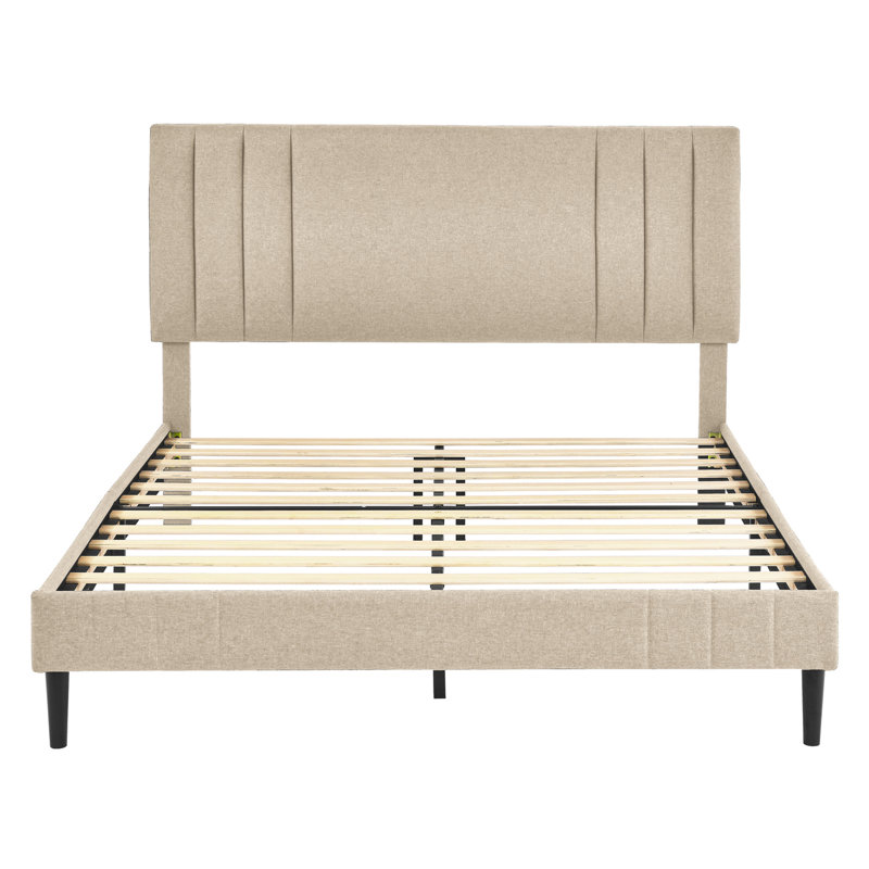 DeCoro Chicago Modern Tufted Upholstered Platform Bed, Linen, Full