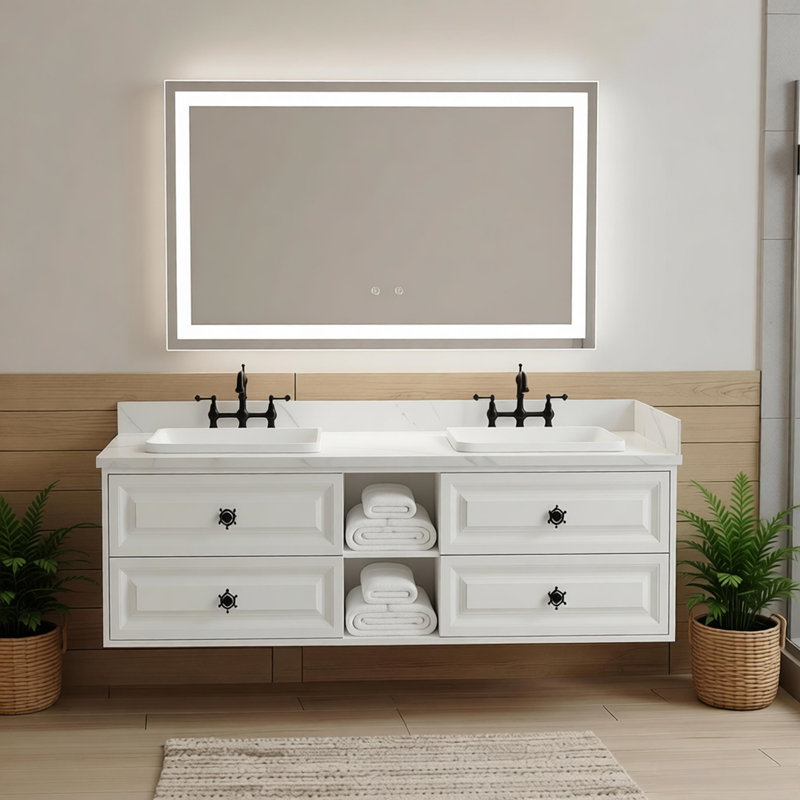  Meuble-lavabo double 72 po avec plateau en pierre artificielle Afanasie