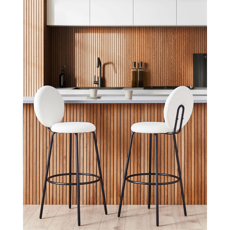 Rheuark Upholstered Bar Stool with Steel Frame, White