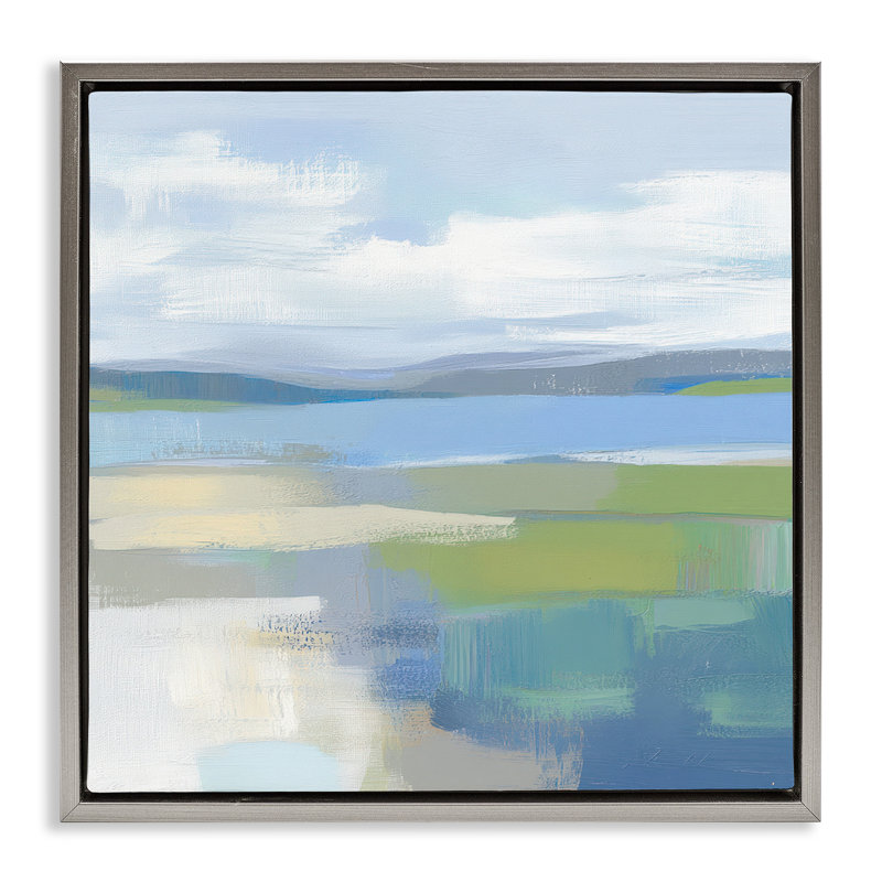 Cadre flottant Quiet Cove Seascape, design par Mona Grace, Cadre flottant gris lustré, H 18 po x l 18 po