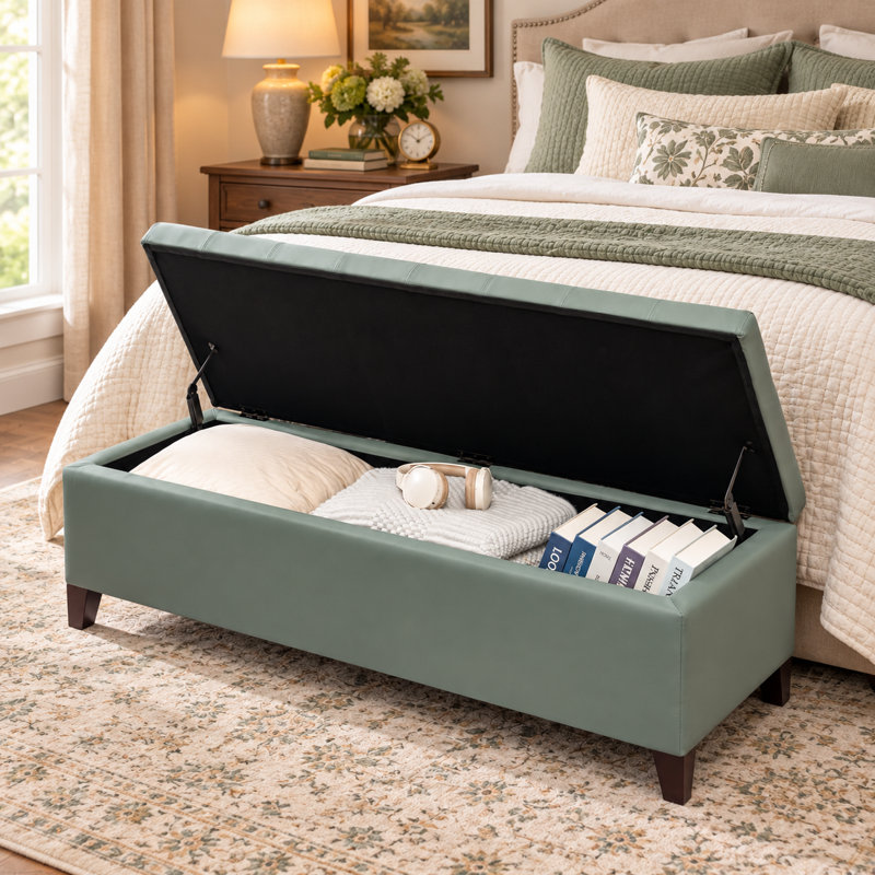 Banc de rangement en simili cuir Loggins, Vert grisâtre
